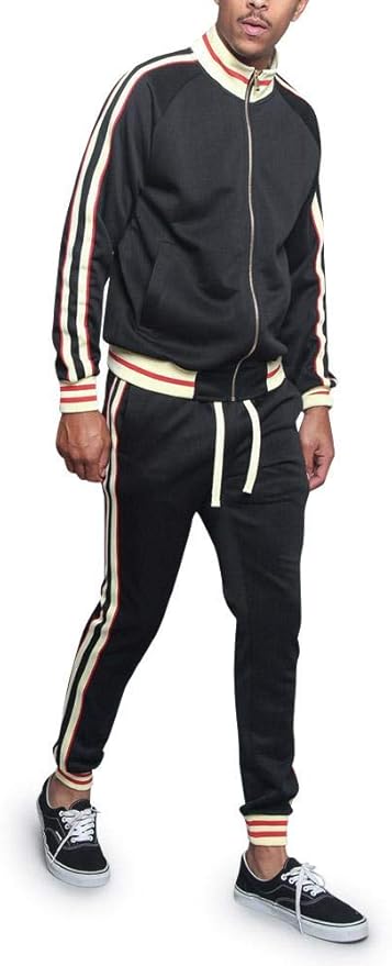 G-Style USA Men's Tri-Colored Solid and Striped Luxury Brand Style Zipper Track Jacket