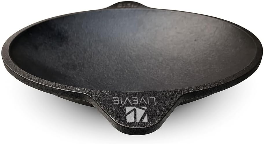 LIVEVIE Cast Iron Appam Pan, 8.5 inch Pre-Seasoned, Rough Surface, Works on Gas, Oven, BBQ & Campfire, Non-Toxic Heavy Duty Pan for Appam, Pancakes, Crumpets, Eggs & More