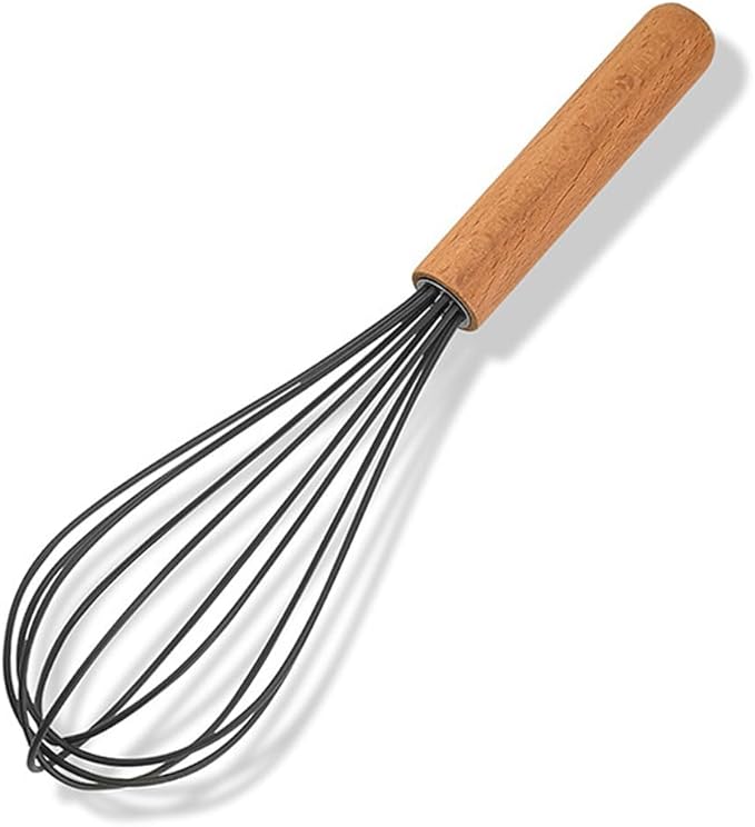 1-piece Egg Whisk Silicone Kitchen Utensils Sturdy Thickened Wooden Handle Cooking Utensils Kitchen Gadgets Spatulas Set for Nonstick Cookware