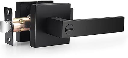 Probrico Matte Black Bed Bath Door Lever Heavy Duty Privacy Door Handle, Keyless Door Lock Interior Bathroom Bedroom Door Handle, Reversible for Left Right Sided Door