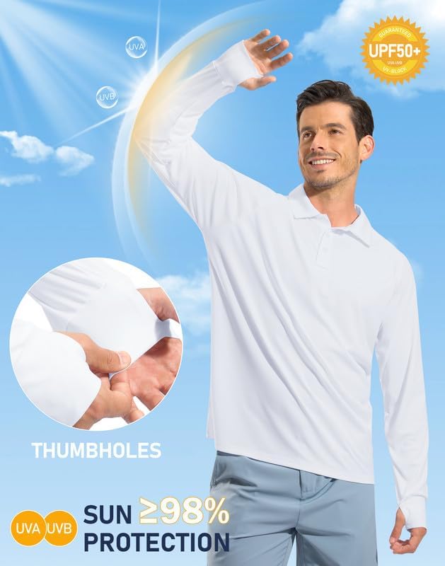 Gradual Men's Long Sleeve Golf Polo Shirt UPF 50+ Lightweight Sun Protection Cool SPF Hiking Shirts for Men