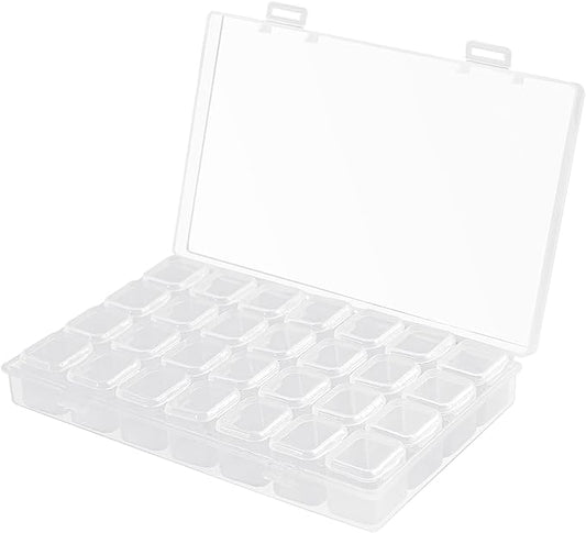 Gospire Small 28 Grids Diamond Box Clear Plastic Jewelry Craft Storage Container Diamond Painting Embroidery DIY Art Craft Accessory Organizer Case (Clear)