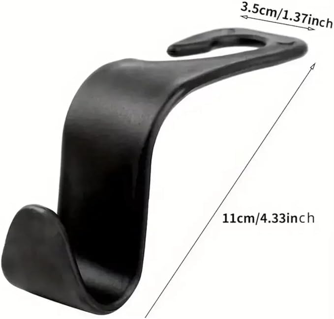2 Car Seat Hooks Hanger Hooks - 2pc Headrest Hook Organizer in Black Metal - for Organizing Items on Car Seat
