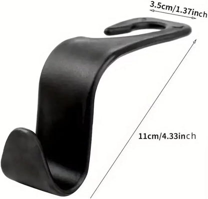 2 Car Seat Hooks Hanger Hooks - 2pc Headrest Hook Organizer in Black Metal - for Organizing Items on Car Seat