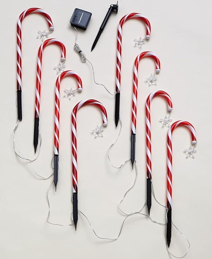 LTD Solar Candy Cane Pathlight Stakes with Star Accent, Set of 8