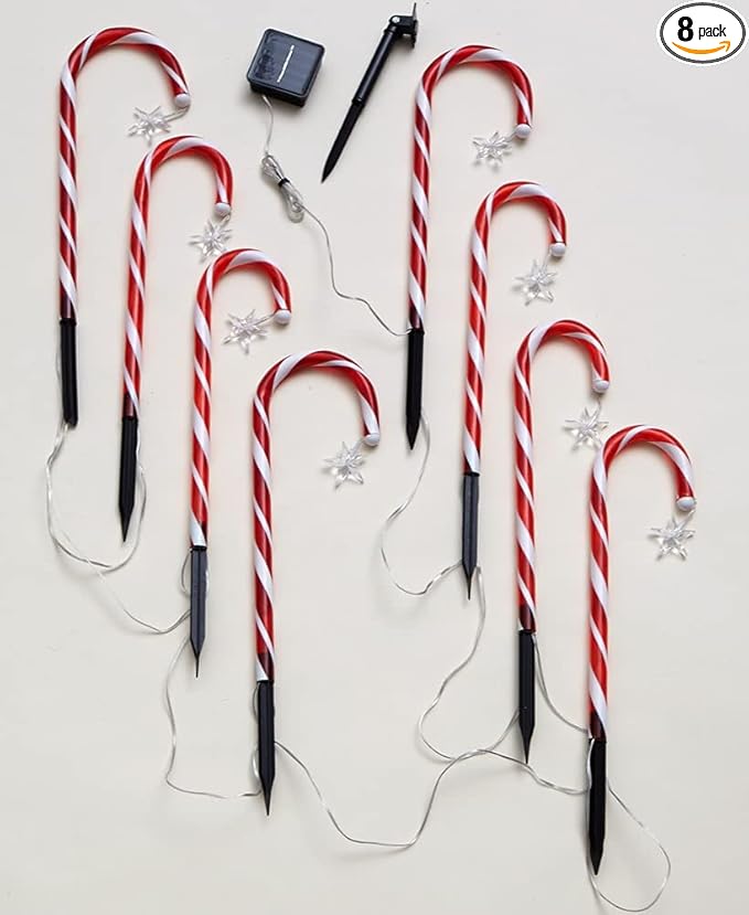LTD Solar Candy Cane Pathlight Stakes with Star Accent, Set of 8