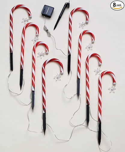 LTD Solar Candy Cane Pathlight Stakes with Star Accent, Set of 8