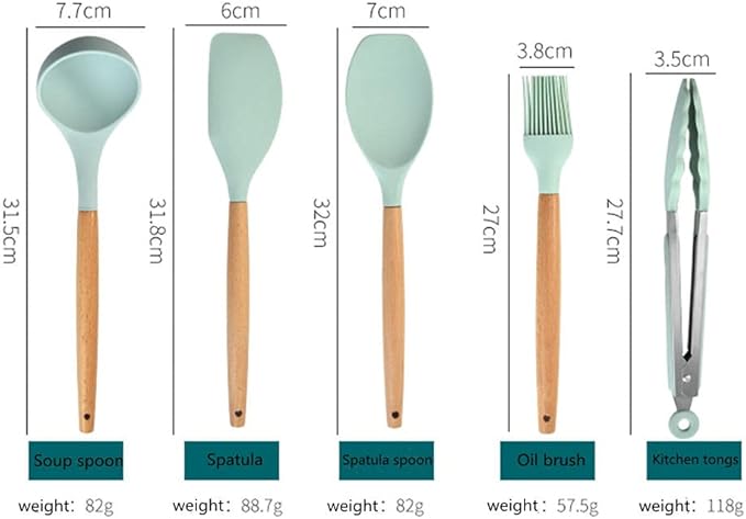Kitchen Utensil Set Silicone,Wooden Handles Spatula Set,Green Cooking Utensils for Non Stick Pans,Silicone Spatulas for Cooking Kitchen Gadgets Tools-1Pcs-08