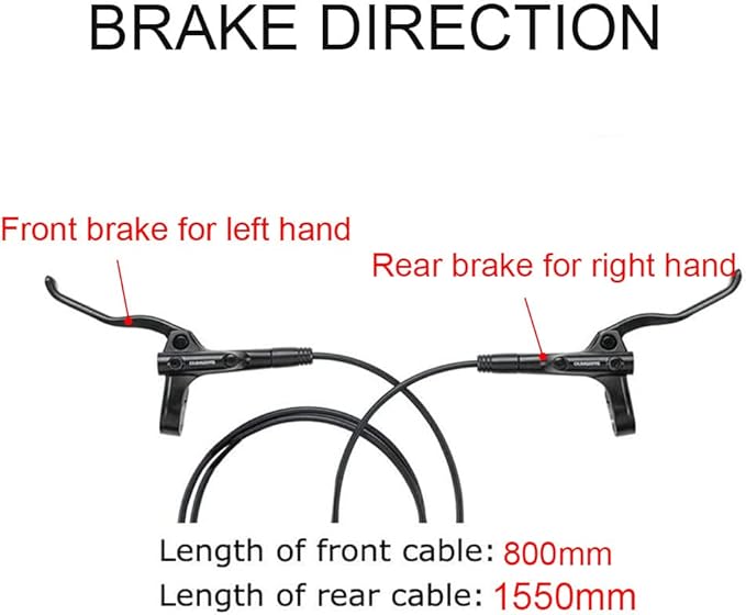BUCKLOS MT200 MTB Hydraulic Disc Brakes Front, Left Front 800mm Mountain Bike Hydraulic Brake Aluminum Alloy Levers(BL) with Calipers (BR) Fit E-Bikes(Pre-Bled)