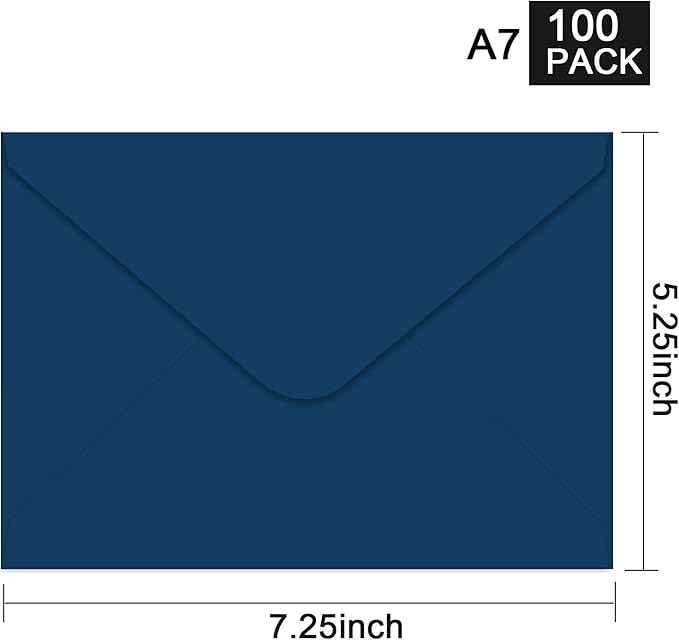 A7 Envelopes-100 Pack Navy Blue Envelopes 5x7 V Flap, Perfect for 5x7 Photo,5X7 Cards, Invitation, Wedding, Announcements, Baby Shower-5.25" x 7.25" (navy blue)