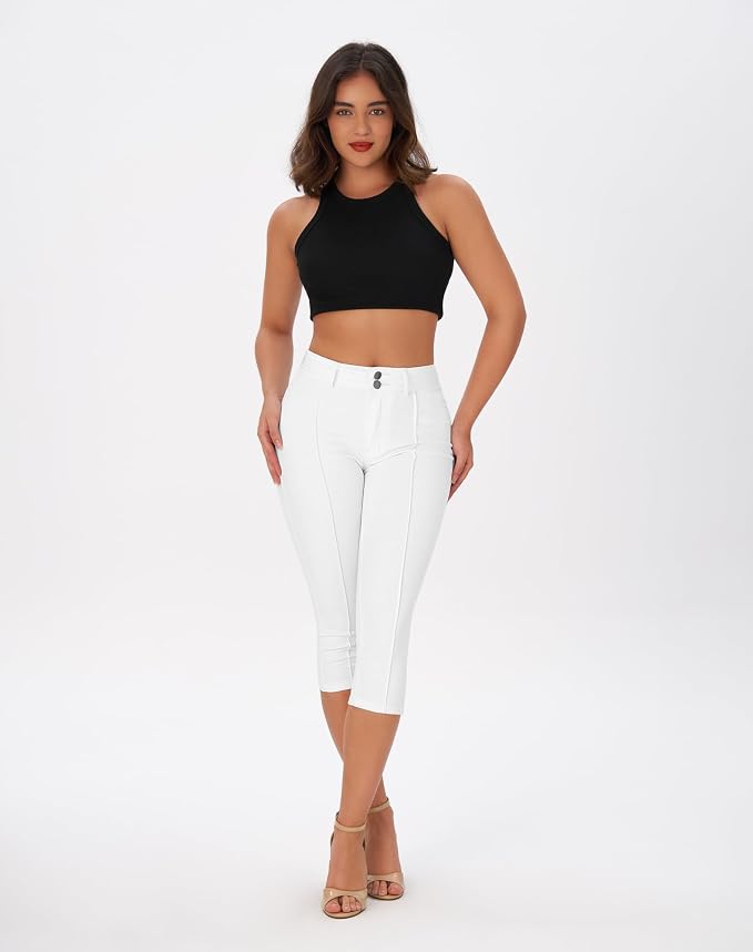 roswear Women’s Capri Pants Trendy Mid Rise Skinny Stretchy Front Seam Denim Jeans