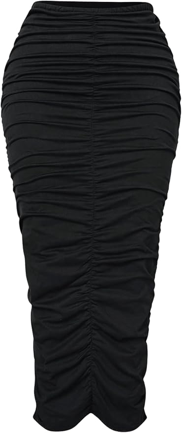 GORGLITTER Women's Casual Ruched High Waisted Bodycon Maxi Skirt Stretchy Solid Long Pencil Skirts