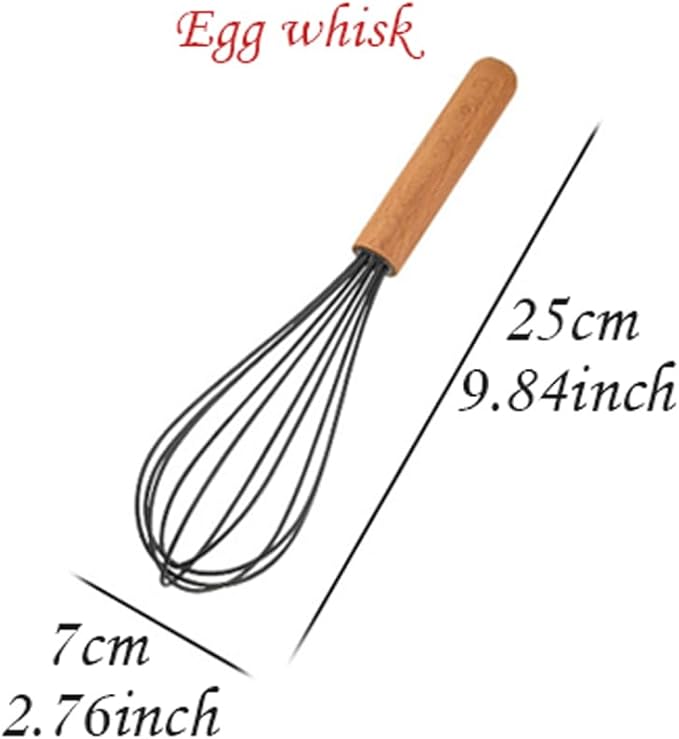 1-piece Egg Whisk Silicone Kitchen Utensils Sturdy Thickened Wooden Handle Cooking Utensils Kitchen Gadgets Spatulas Set for Nonstick Cookware