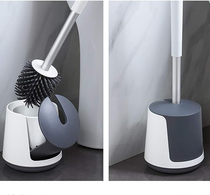 Toilet Brush with Holder Bathroom Silicone Toilet Brushes and Quick Drying Holders Set can Open and Close Automatically