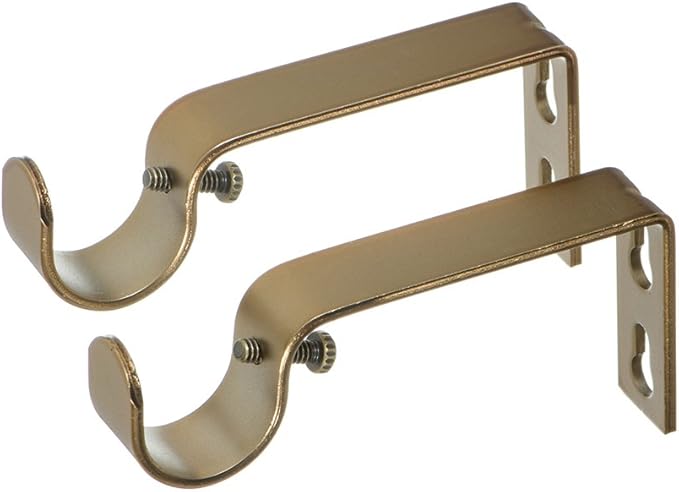 Ivilon Fixed Brackets for Curtain Rods - for 7/8 or 1 Inch Rods. Set of 2 - Warm Gold