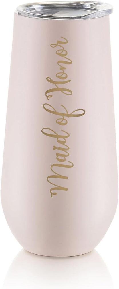 NUPTIO Maid of Honor Proposal Gifts: Pink Tumbler Stemless Champagne Flute Stainless Steel Wine Cups Bachelorette Party Supplies Bridal Shower Engagement Wedding Favors 6oz
