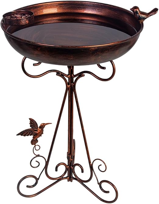 VEWOGARDEN Metal Bird Baths for Outdoors Vintage Garden Birdbath 12" Bird Bath Bowl Pedestal Bird Baths Standing Bird Feeder Birdbath with Folding Bracket