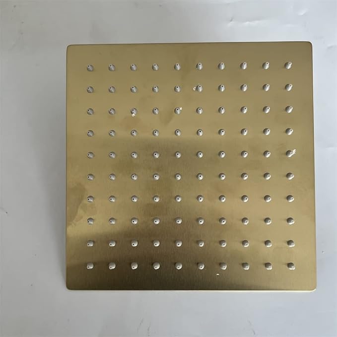 Rain Shower Head, 8 Inch Large Waterfall Rainfall Showerhead Ultra-Thin Square Rainshower Shower Head High Pressure Rain Setting Shower Heads for Shower System Faucet Set Brushed Gold