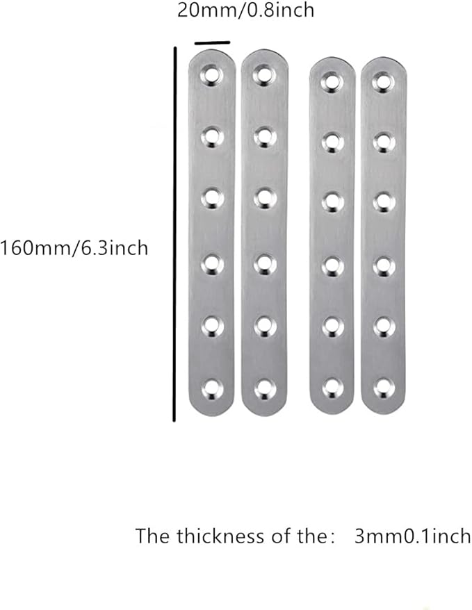 Stainless Steel Straight Brace, 4PCS Flat Straight Braces for Wood, Stainless Steel Straight Brackets with Screws
