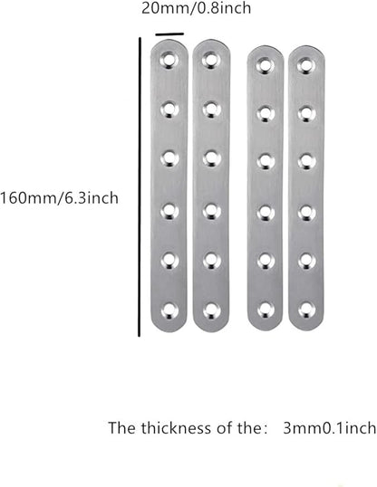 Stainless Steel Straight Brace, 4PCS Flat Straight Braces for Wood, Stainless Steel Straight Brackets with Screws