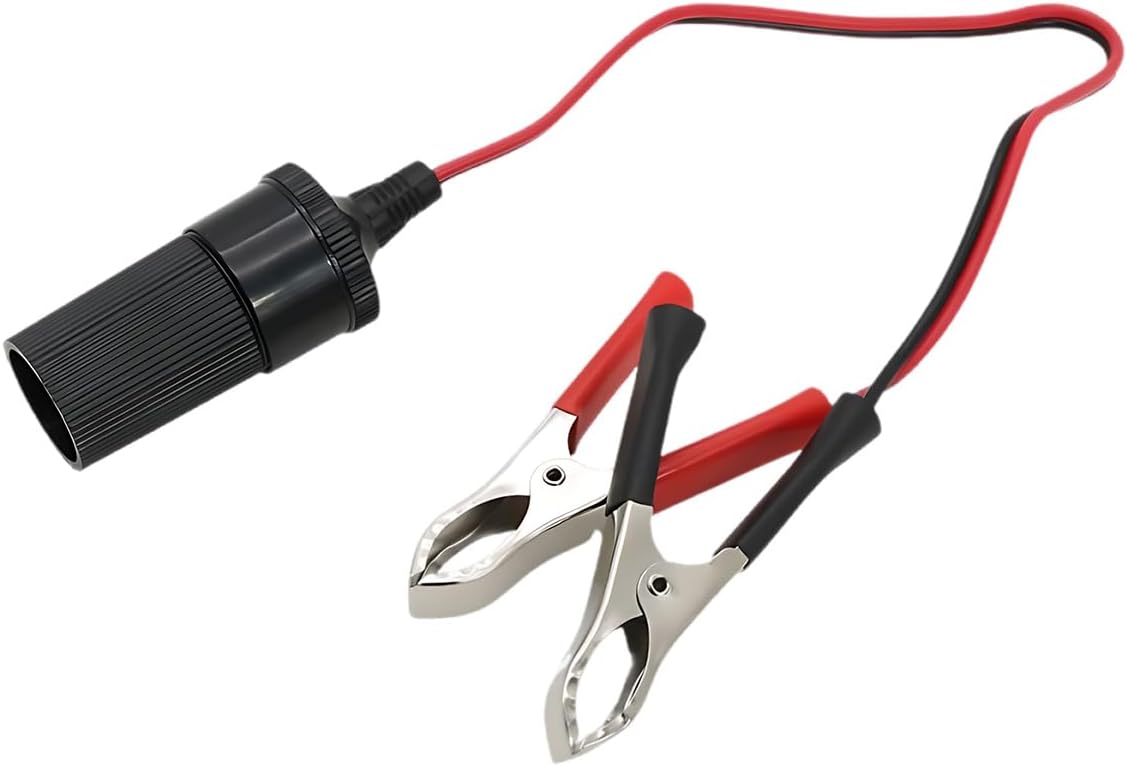 12 Inch Cigarette Lighter Extension Cord, 12V Car Battery Clamp-on Extension Charge Cable, Battery Alligator Clip to Female Cigarette Lighter Socket, Cigarette Splitter Plug Extension Socket (1PC)