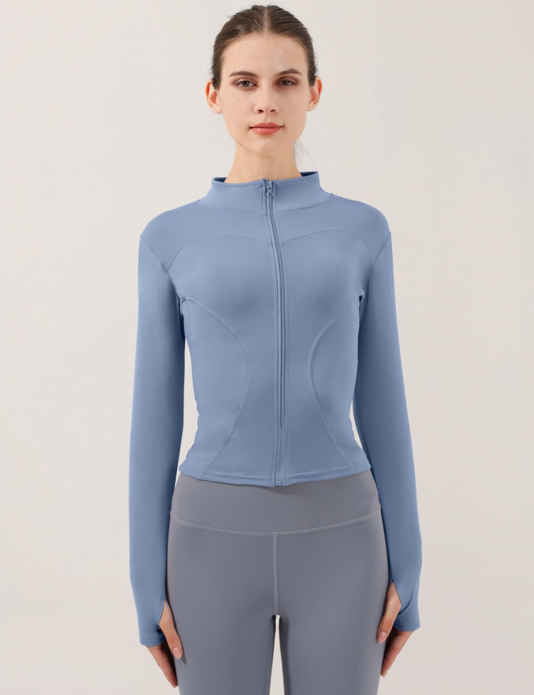 Women's Slim Fit Lightweight Athletic Full Zip Stretchy Workout Running Track Jacket with Thumb Holes