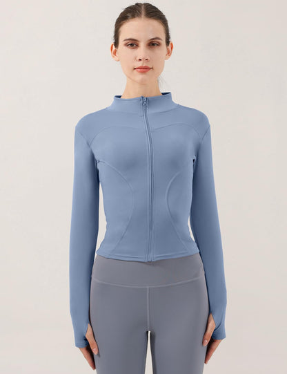 Women's Slim Fit Lightweight Athletic Full Zip Stretchy Workout Running Track Jacket with Thumb Holes