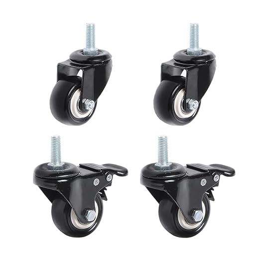 360 Degree Swivel Caster with M8M10 x 25mm Threaded Stem PU Office Chair Caster Wheels No Noise Wheels for Chair and Furniture (Color : 2 Pcs with Brake, Size : 1.5 inch)