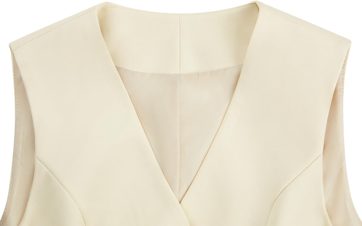 V VOCNI Women's Fully Lined 4 Button Dressy Suit Vest Waistcoat | V Neck, Sleeveless, Slim Fit, Formal Dress Waistcoat, Business Casual Vest Tops