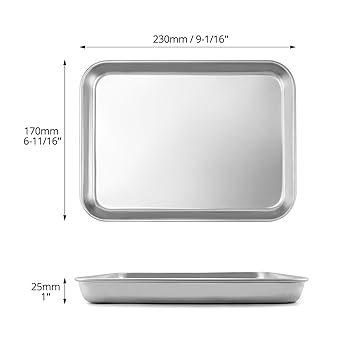 QWORK 2 Pack Stainless Steel Surgical Tray, for Medical Instruments, Tattoo, Surgical Supplies, 10 58" x 6 1116" x 1", Flat Bottom Tray