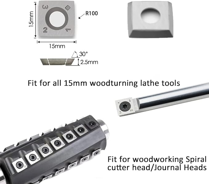 15mm Square with 4" Radius Carbide Inserts Cutters 15152.5mm-R100 Replacement for Woodworking Fits Helical Spiral Cutterheads or Planers Cutterblocks, 10 PCS