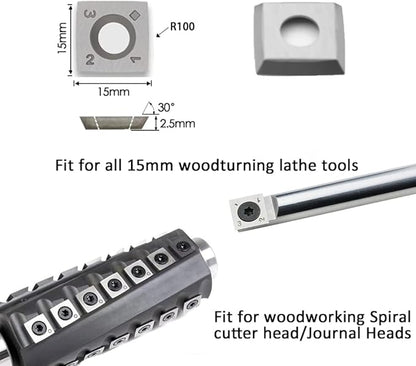 15mm Square with 4" Radius Carbide Inserts Cutters 15152.5mm-R100 Replacement for Woodworking Fits Helical Spiral Cutterheads or Planers Cutterblocks, 10 PCS