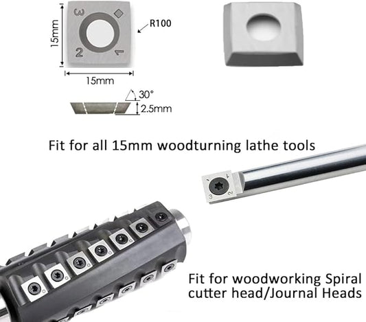15mm Square with 4" Radius Carbide Inserts Cutters 15152.5mm-R100 Replacement for Woodworking Fits Helical Spiral Cutterheads or Planers Cutterblocks, 10 PCS