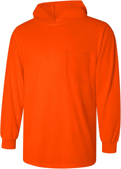 High Visibility Shirts for Men with Hood Safety Shirts for Men Reflective, Hi Vis T Shirts with Long Sleeve Construction, Comfortable, Meets ANSI, Orange Large 1pc