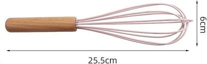 Cooking Wood Handle Egg Beater Whisk Manual Silicone Cream Mixer Stirring Milk Mixing Whisking Kitchen Utensil Baking Accessories Mixer