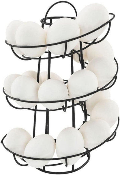 Modern Iron Spiral Egg Storage Roller Rack Keeper Space Saver 24 Eggs, Black, 18x30.5cm