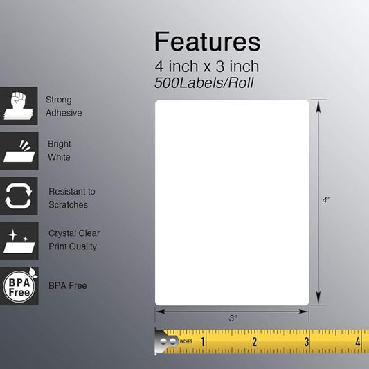 BETCKEY - 4" x 3" (102 mm x 76 mm) Shipping  Multipurpose Labels Compatible with Zebra  Rollo Label Printer,Premium Adhesive  Perforated 1 Rolls, 500 Labels