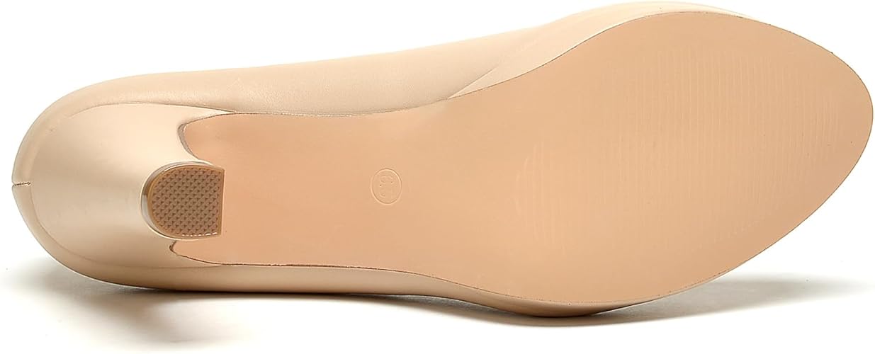 WuORWu Women's Round Toe Low Platform High Heel Pumps