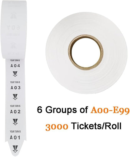 5 Rolls of 2-Digit Take-A-Number Tickets Turn O Matic Tickets Letter 3000 TicketsRoll for D80 Ticket Dispenser 6 Groups Queue Number from A01-E99 White (White-5 Roll)
