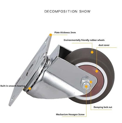 3-inch Caster with Flat Plate, 75MM Heavy Duty Caster Bearing Bearing 100KG, Rubber Hand Wheel for Furniture is Quiet and Easy to Push.