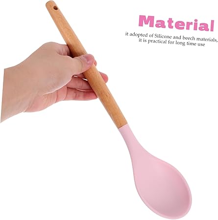 Zerodeko Beech Handle Silicone Spoon Kitchen Utensils for Cooking Nonstick Heat Resistant for Kitchen Needs