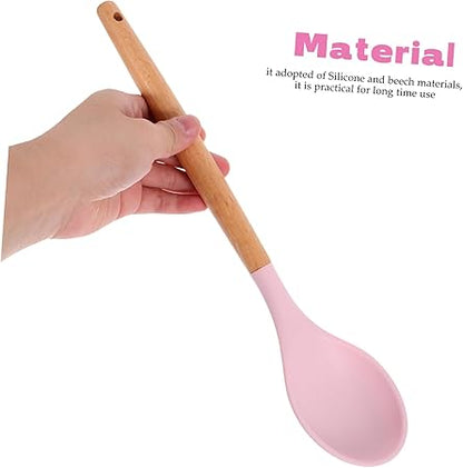 Zerodeko Beech Handle Silicone Spoon Kitchen Utensils for Cooking Nonstick Heat Resistant for Kitchen Needs
