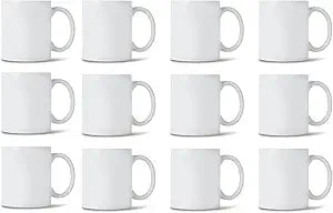 Premium Blank Sublimation Ceramic Mug White Mug for DIY Designs Heat Transfer Coffee Tea Drinking Mugs (11oz, 12 Pack)