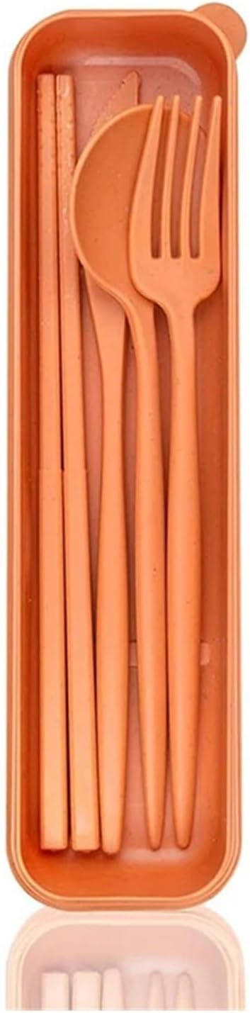 travel utensils 4PCSSet Wheat Straw Knife, Fork, Spoon And Chopsticks Set Students Outdoor Travel Portable Tableware(Orange)