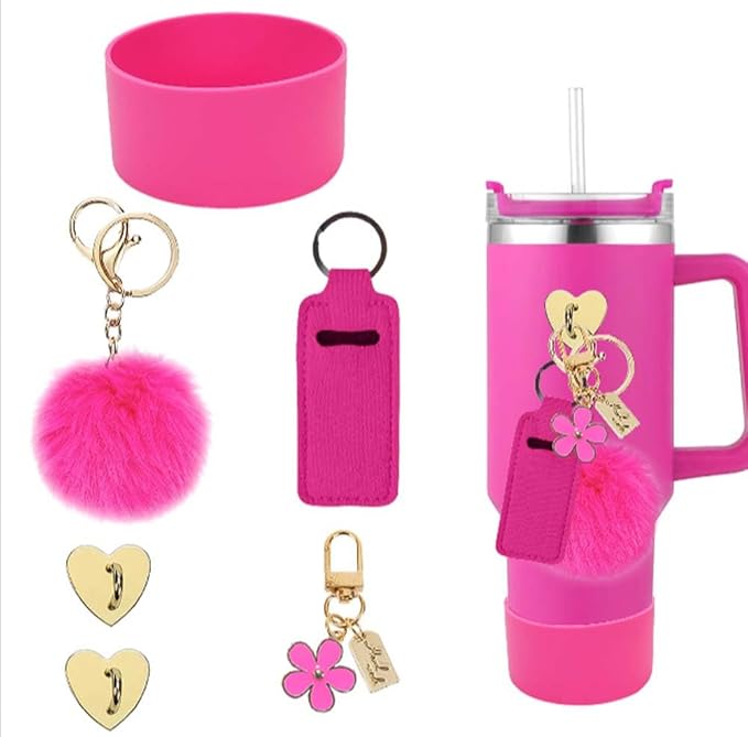 LINXI 6Pcs Accessories for Stanley Cups,Water Bottle Boots Cover Mini Hooks Lipstick Sleeve Pouch Charm Keychain Compatible for Stanley Cup Tumbler 40oz
