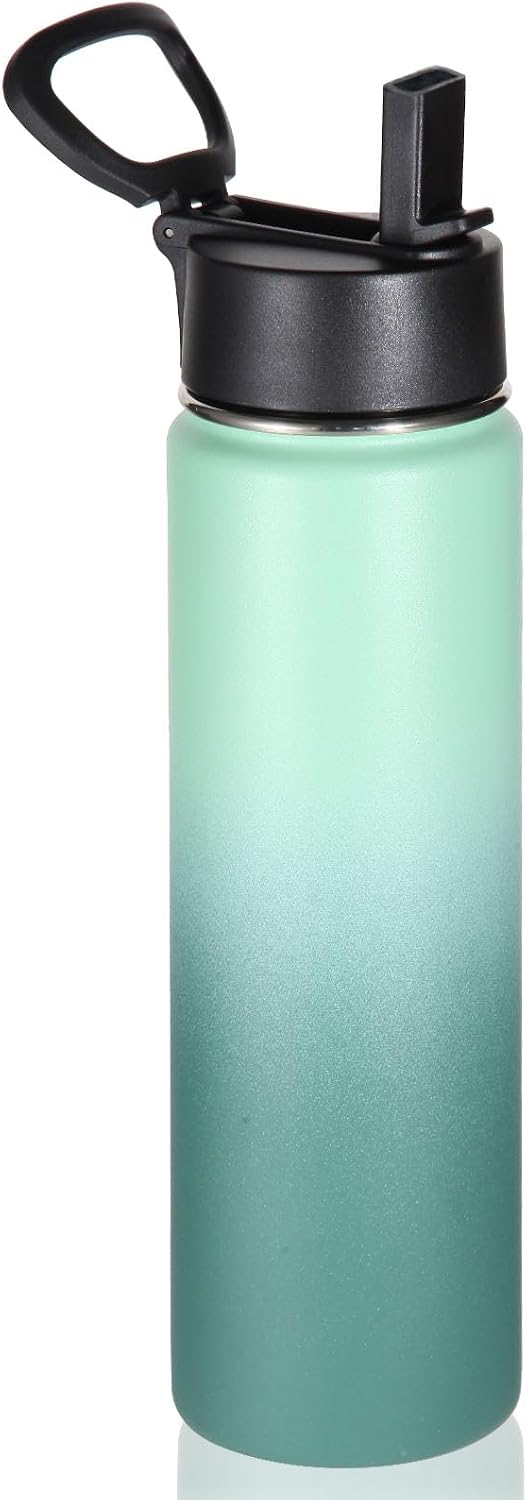 24 Ounce Insulated Water Bottle With Straw Lid,Stainless Steel Wide Mouth Sport Bottles With Handle,Double Wall Vacuum Cups keep Cold,Reusable Travel Thermal Cups For Holder,Gym(Mojito,1)