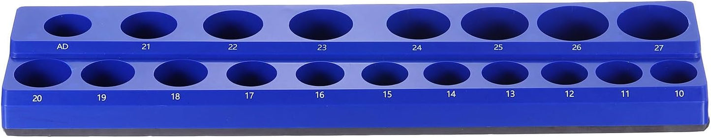 HARFINGTON Magnetic Socket Organizer 12" Drive Metric Socket Holder Tray Socket Storage Rack Holds 19 Standard and Deep Size Sockets, Blue