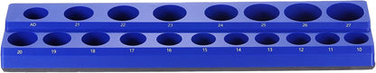 HARFINGTON Magnetic Socket Organizer 12" Drive Metric Socket Holder Tray Socket Storage Rack Holds 19 Standard and Deep Size Sockets, Blue