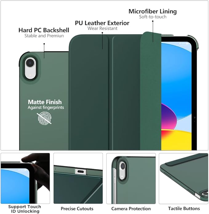 MoKo 11th generation 11-inch iPad (A16) case 2025, 10.9-inch iPad case 2022, hard polycarbonate smart case with slim stand, translucent back cover