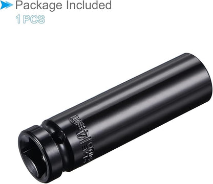 Deep Impact Socket, 12" Drive 14mm Socket, CR-V Steel Rounded Corner Design 6-Point Deep Impact Socket - (Applications: for Screw Installation and Removal)